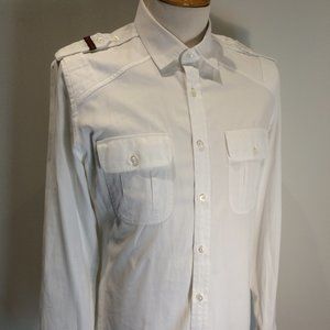Gucci Size 44 17.5 Slim White Epaulet Shirt